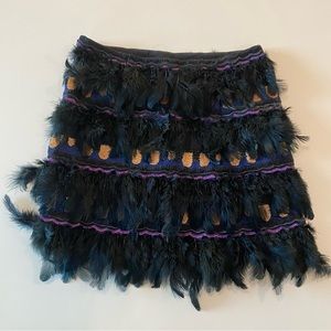 Vintage Black Feather Beaded Sequin Mini Skirt